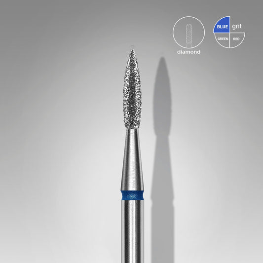 STALEKS Diamond nail drill bit pointed flame blue EXPERT head diameter 1,8 mm / working part 8 mm