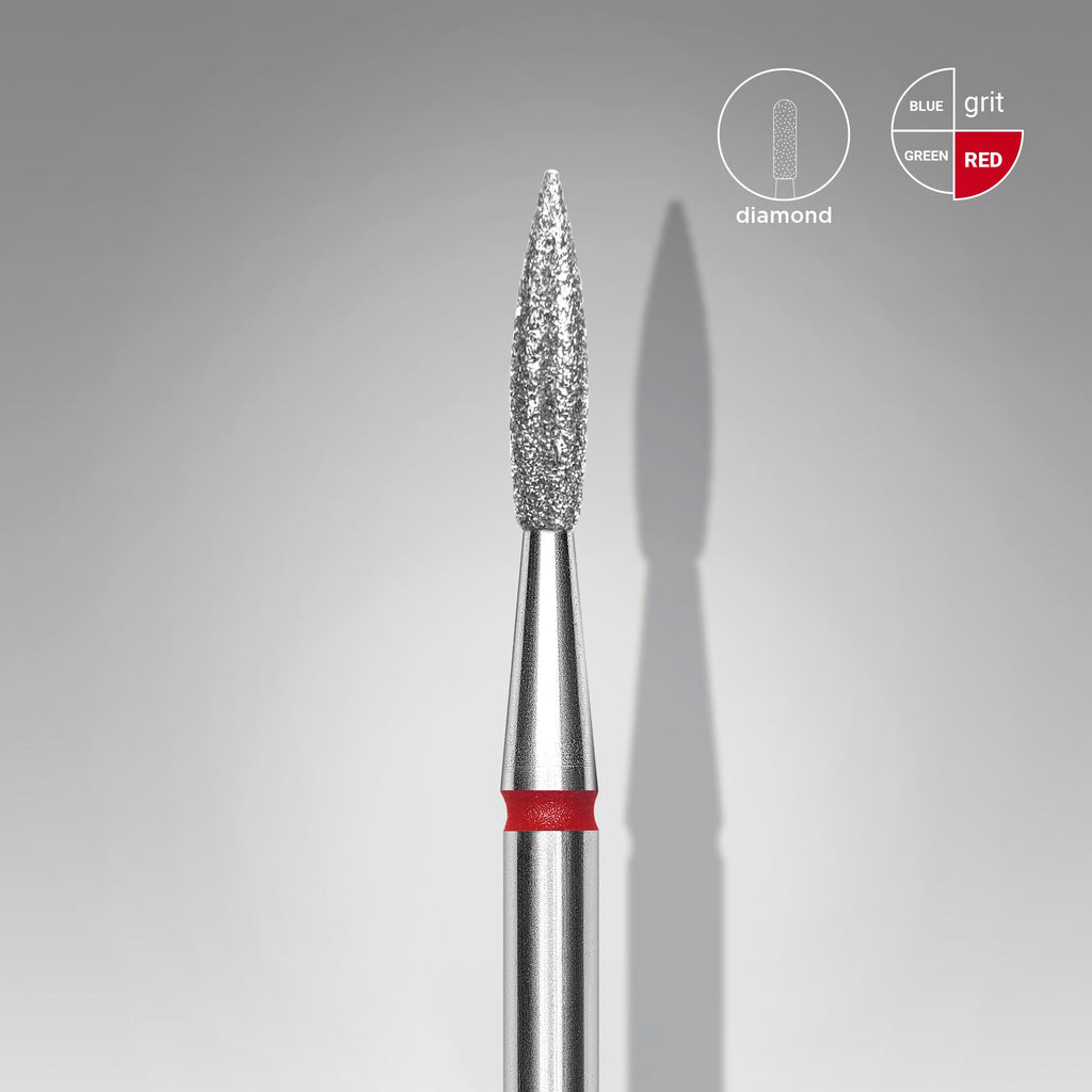 STALEKS Diamond nail drill bit pointed flame red EXPERT head diameter 2,3 mm / working part 8 mm - All Pro Beauty