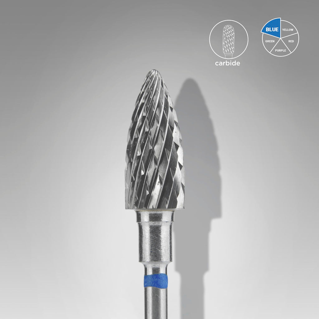 STALEKS Carbide nail drill bit pine cone blue EXPERT head diameter 6 mm / working part 14 mm - All Pro Beauty