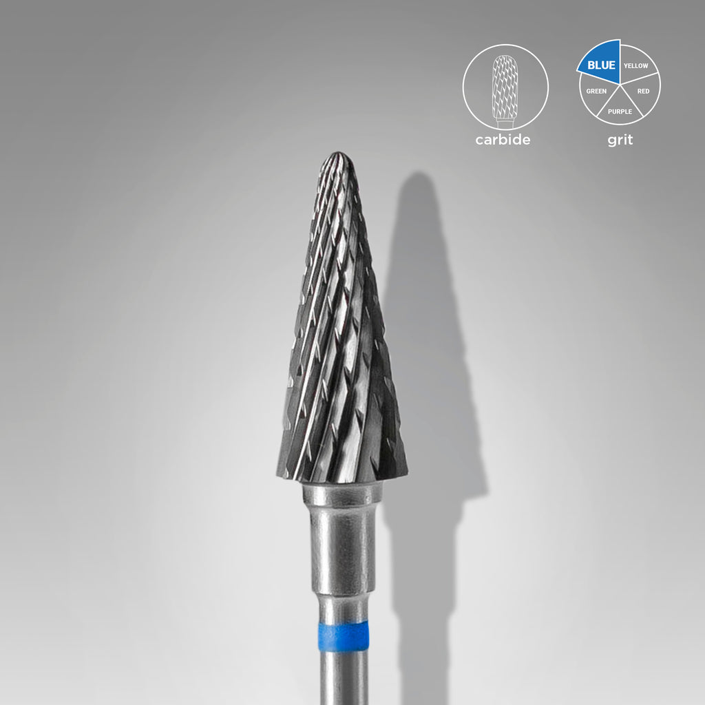 STALEKS Carbide nail drill bit cone blue EXPERT head diameter 6 mm / working part 14 mm FT71B060/14 - All Pro Beauty
