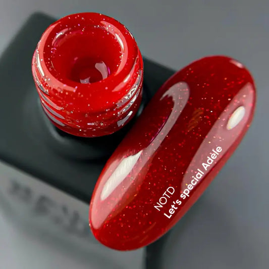 NAILSOFTHEDAY Let's special Adele — red with shimmer gel nail polish covering one layer, 10 ml
