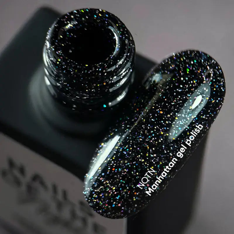 NAILSOFTHENIGHT Manhattan gel polish — black with holographic shimmer reflective gel polish for nails, 10 ml