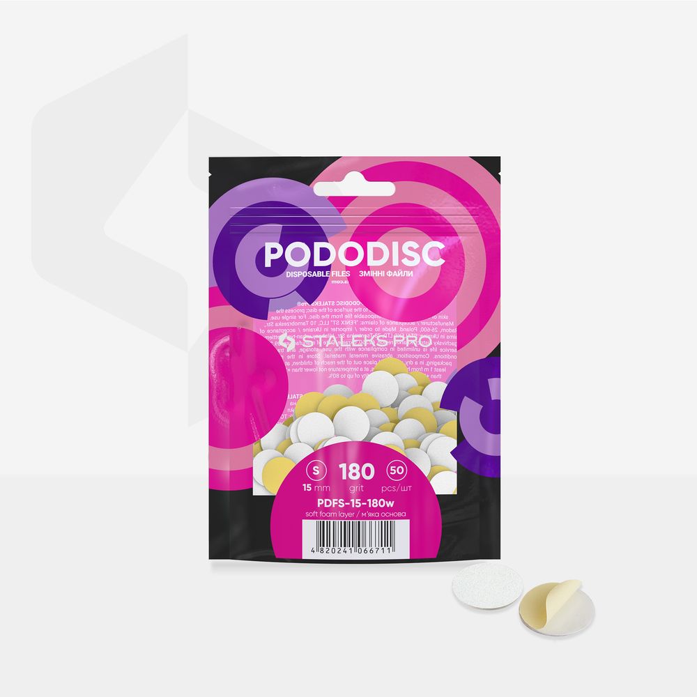 STALEKS Disposable white files on soft foam layer for pedicure disc PODODISC S (PDFS-15-80,100,180,240,320grit) 50pcs