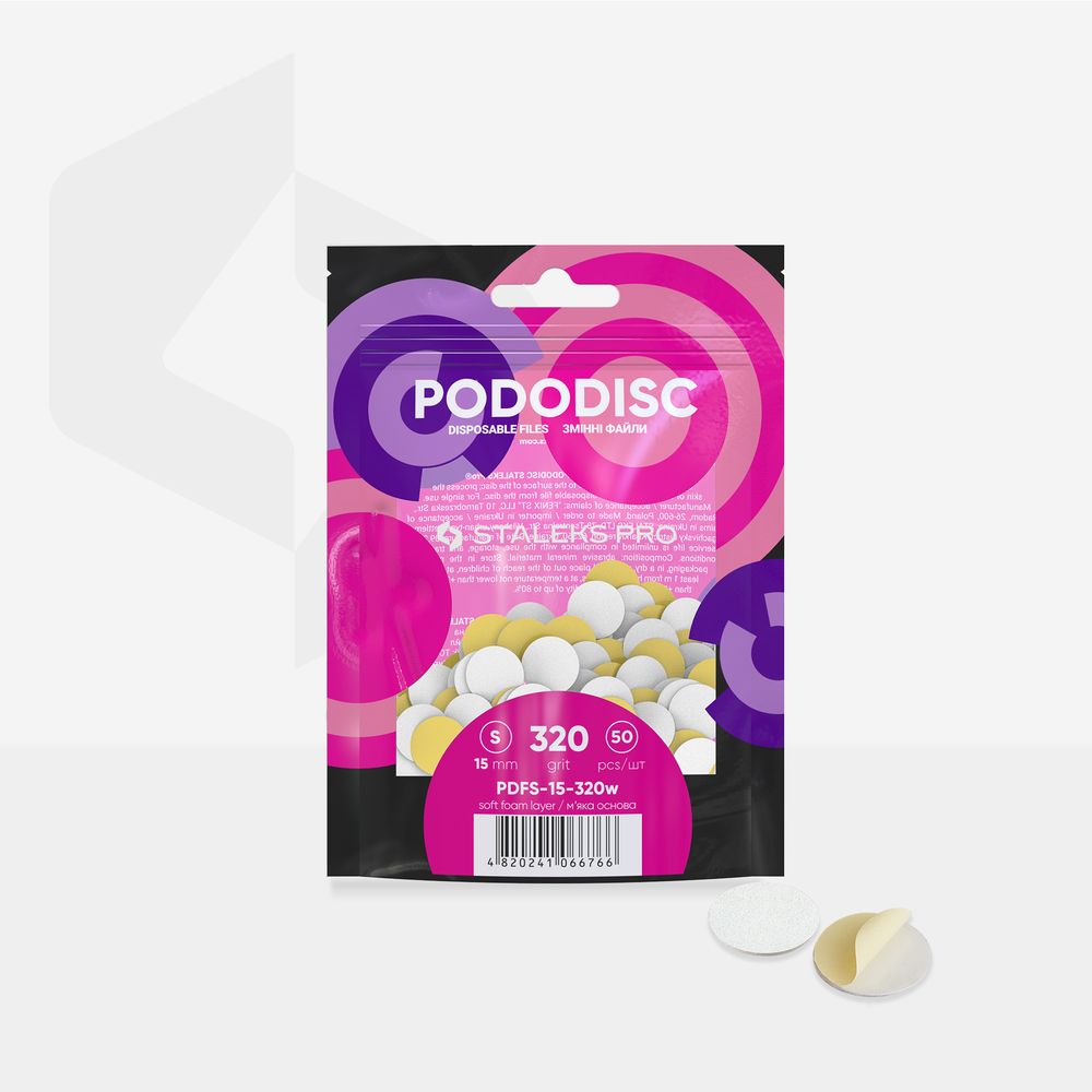 STALEKS Disposable white files on soft foam layer for pedicure disc PODODISC S (PDFS-15-80,100,180,240,320grit) 50pcs
