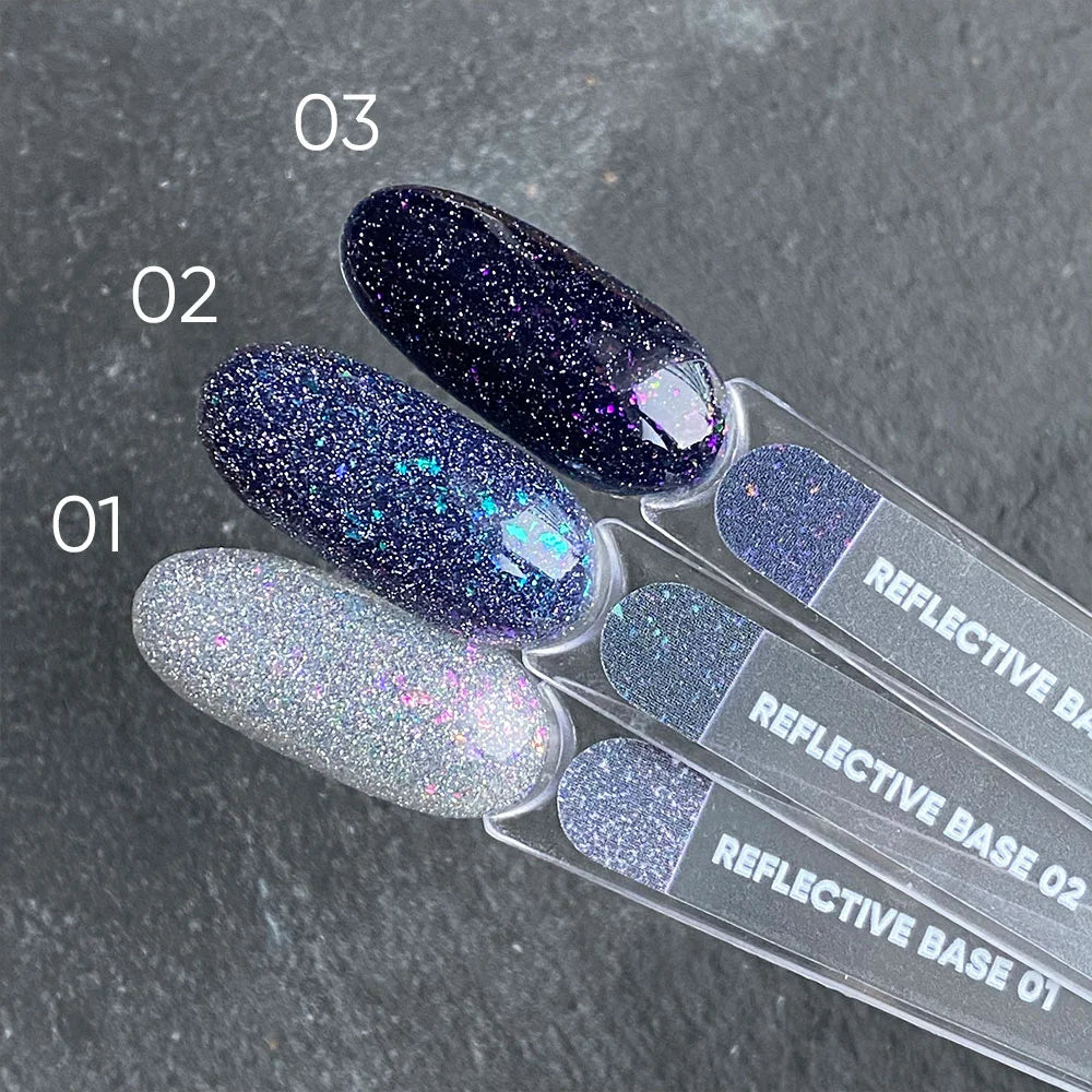 NAILSOFTHENIGHT Reflective base 02 - камуфлююча світловідбиваюча основа з шиммером (блакитні та блакитні блискітки), 10 мл