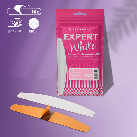 STALEKS Disposable white files for crescent nail file EXPERT 42 (DFE-150,180 grit)  50pcs
