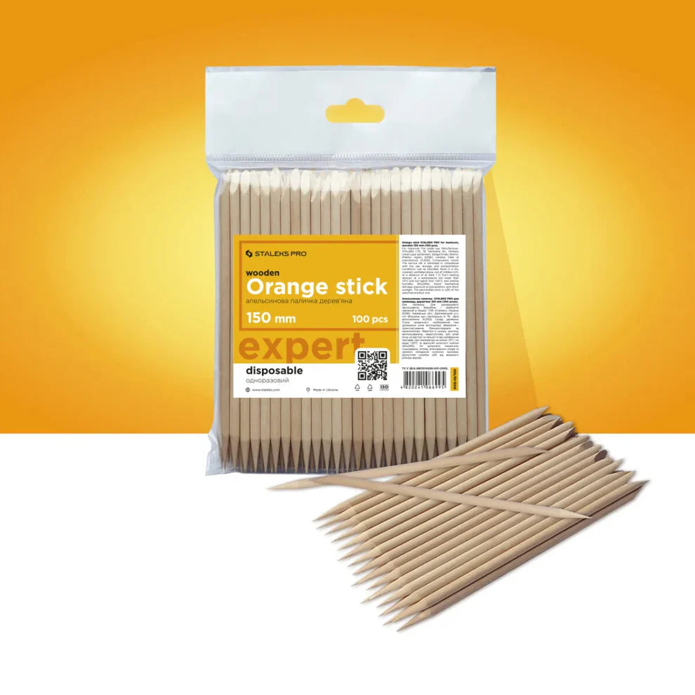 STALEKS Orange stick EXPERT wooden 150 mm (100 pcs) - All Pro Beauty